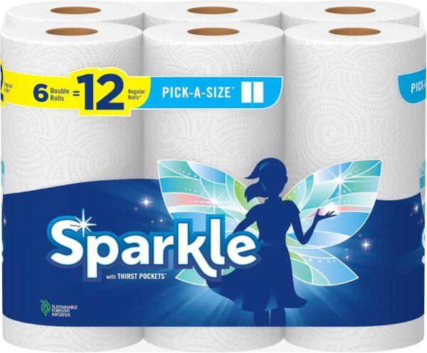 Sparkle Pick-A-Size Paper Towels, 6 Double Rolls (660 Sheets Total) - Strong 2-Ply Towels for Kitchen Cleanup and Everyday Messes